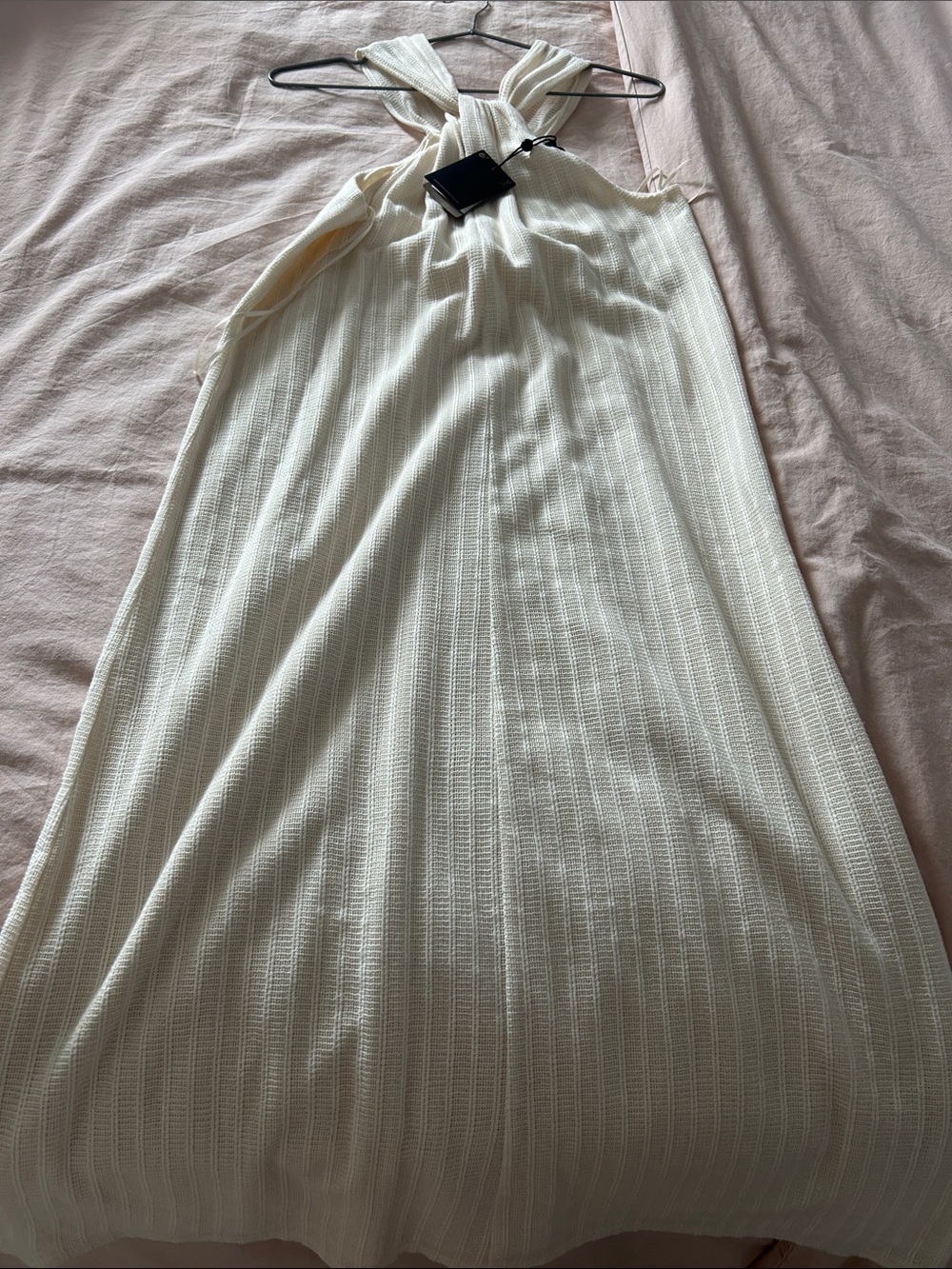 Massimo Dutti Cream Textured Knit Dress with Halter Tag